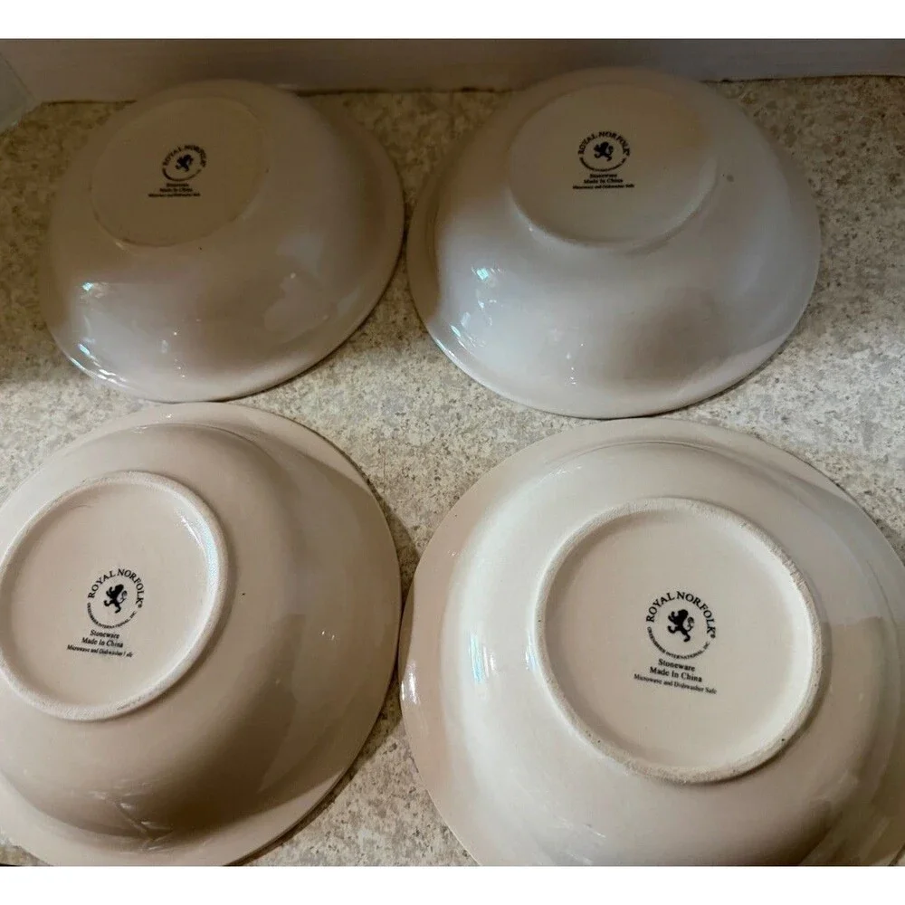 Royal Norfolk Rainbow Swirl Stoneware Soup Bowls Set of 4 7” Hand Painted